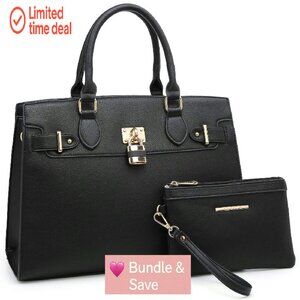 Vegan Leather Tote with Clutch, Work Bag, Shoulder Satchel